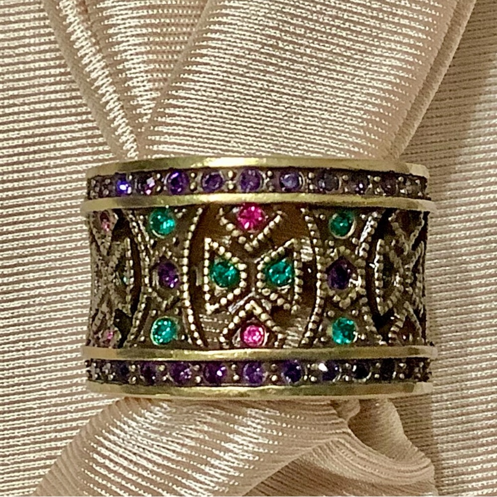 Heidi Daus Multicolor Swarovski Crystal Wide Band Ring. Art Deco. NWOT . Sz 6.5 - Picture 2 of 7